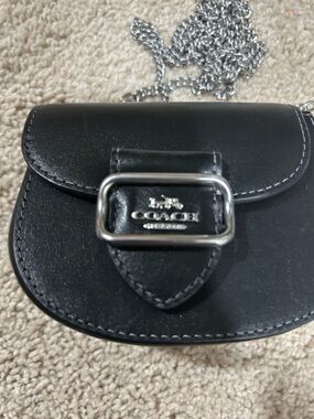 Coach Morgan Black Leather Mini Crossbody with Silver-Tone Buckle